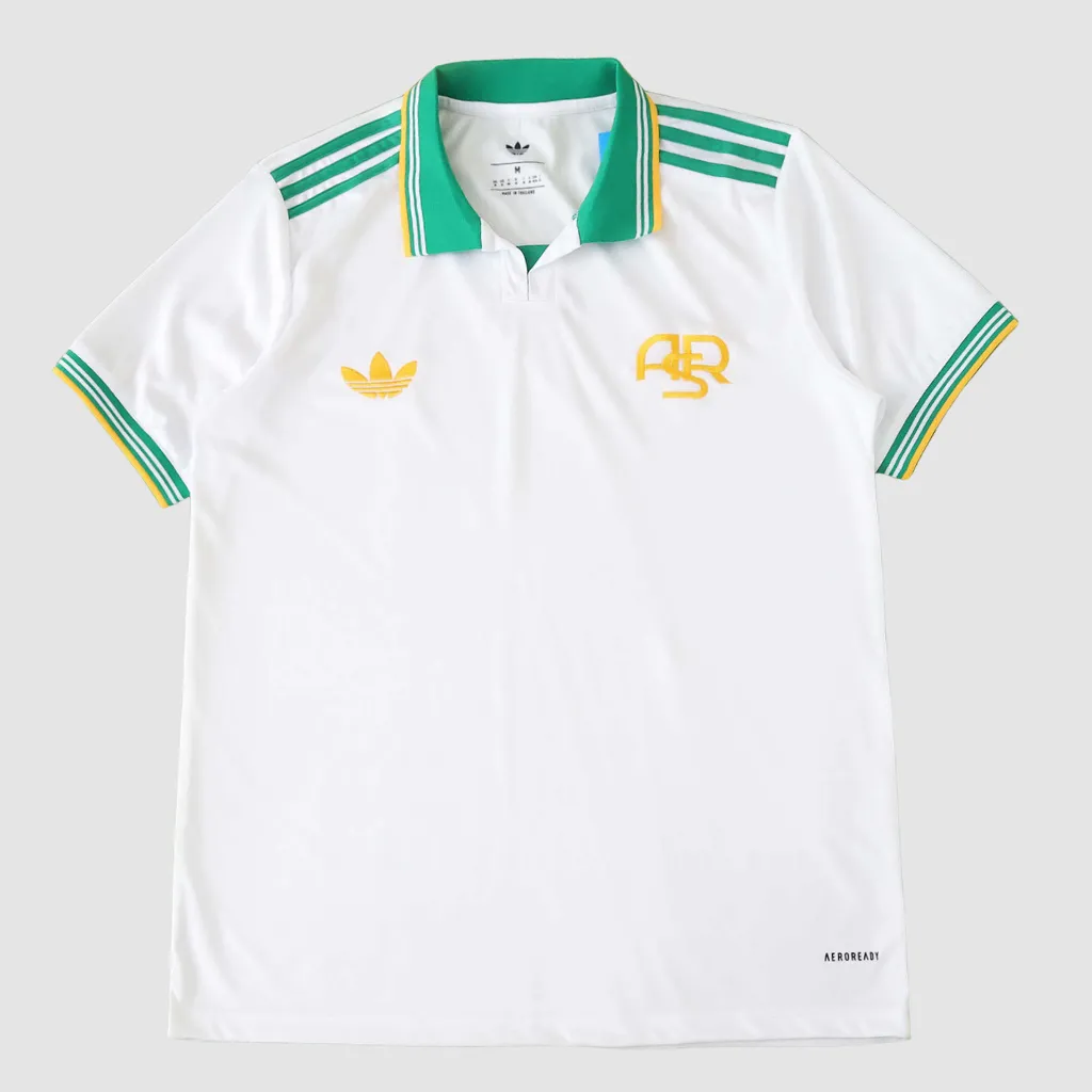 Camisa terceira da Roma adidas 2025 2026 verde terroso com detalhes amarelos e trigrama ASR no peito